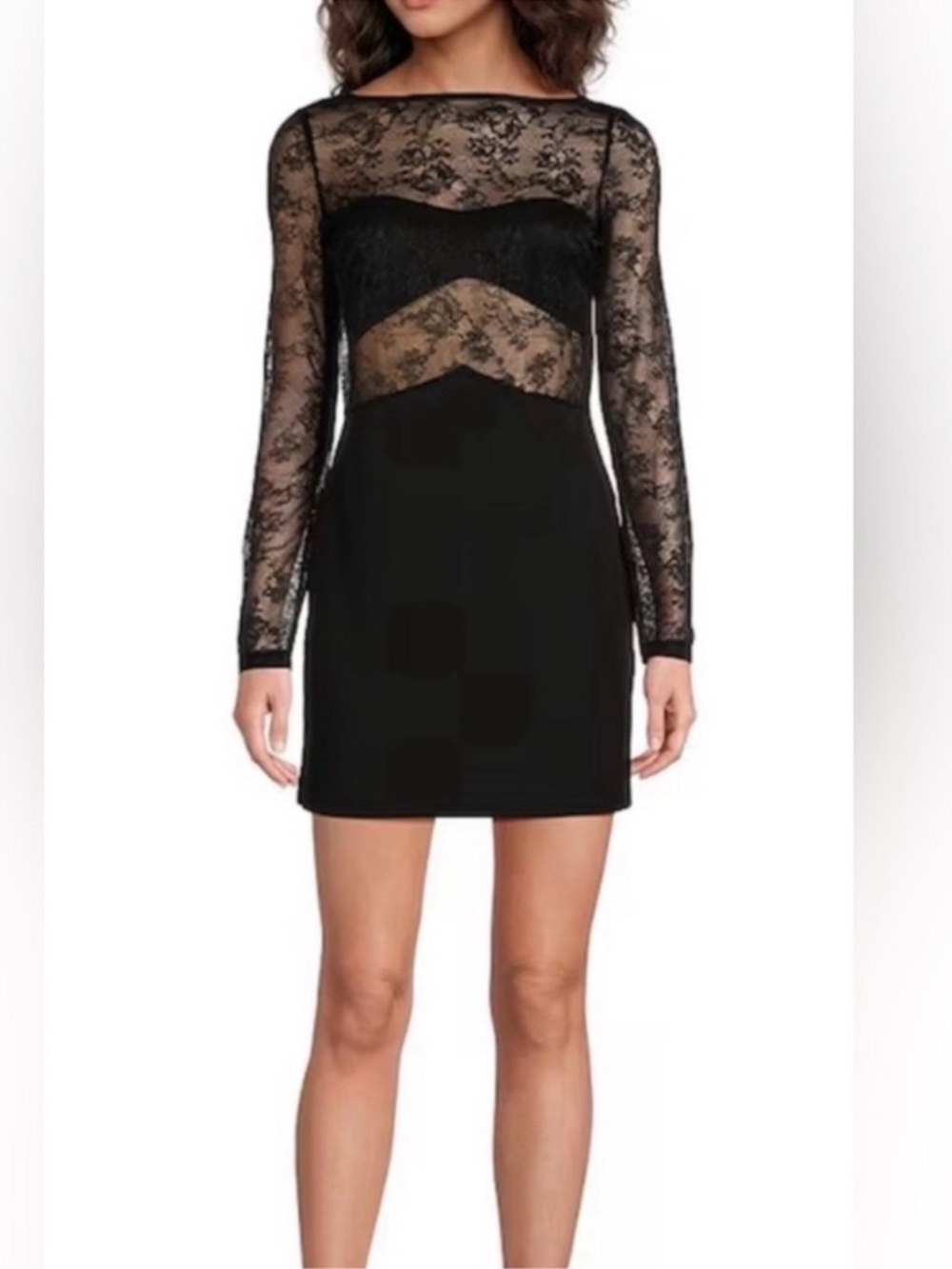 NEW! Chelsea & Violet Adams Lace Bodice Black Long Sleeve Mini Dress NWT